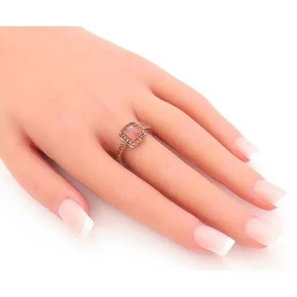 925 Sterling Silver Vintage Ring Rectangle Cut Halo Orange Sapphire Sz 7 RG29263 - Picture 8 of 8